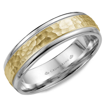 Crownring Wedding Band Yellow and White Gold Carved 6.00mm