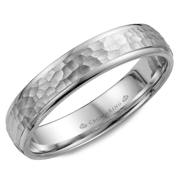 Crownring Wedding Band White Gold Carved 4.00mm