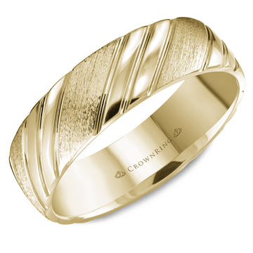 Crownring Wedding Band Yellow Gold Carved 6.00mm