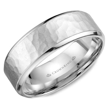 Crownring Wedding Band White Gold Carved 6.00mm