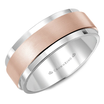 Crownring Wedding Band Rose and White Gold Classic 8.00mm