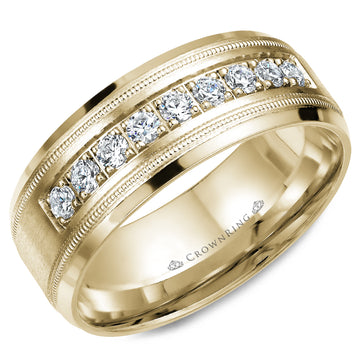Crownring Wedding Band Yellow Gold With 9 RD, TCW 0.45ct Diamond 8.00mm