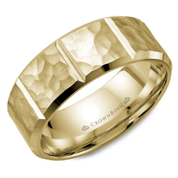 Crownring Wedding Band Yellow Gold Carved 8.00mm