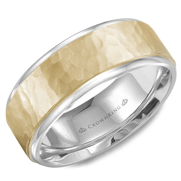 Crownring Wedding Band Yellow and White Gold Carved 8.00mm