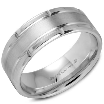 Crownring Wedding Band Platinum Carved 8.00mm