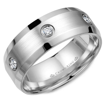 Crownring Wedding Band White Gold With 6 RD, TCW 0.24ct Diamond 8.00mm